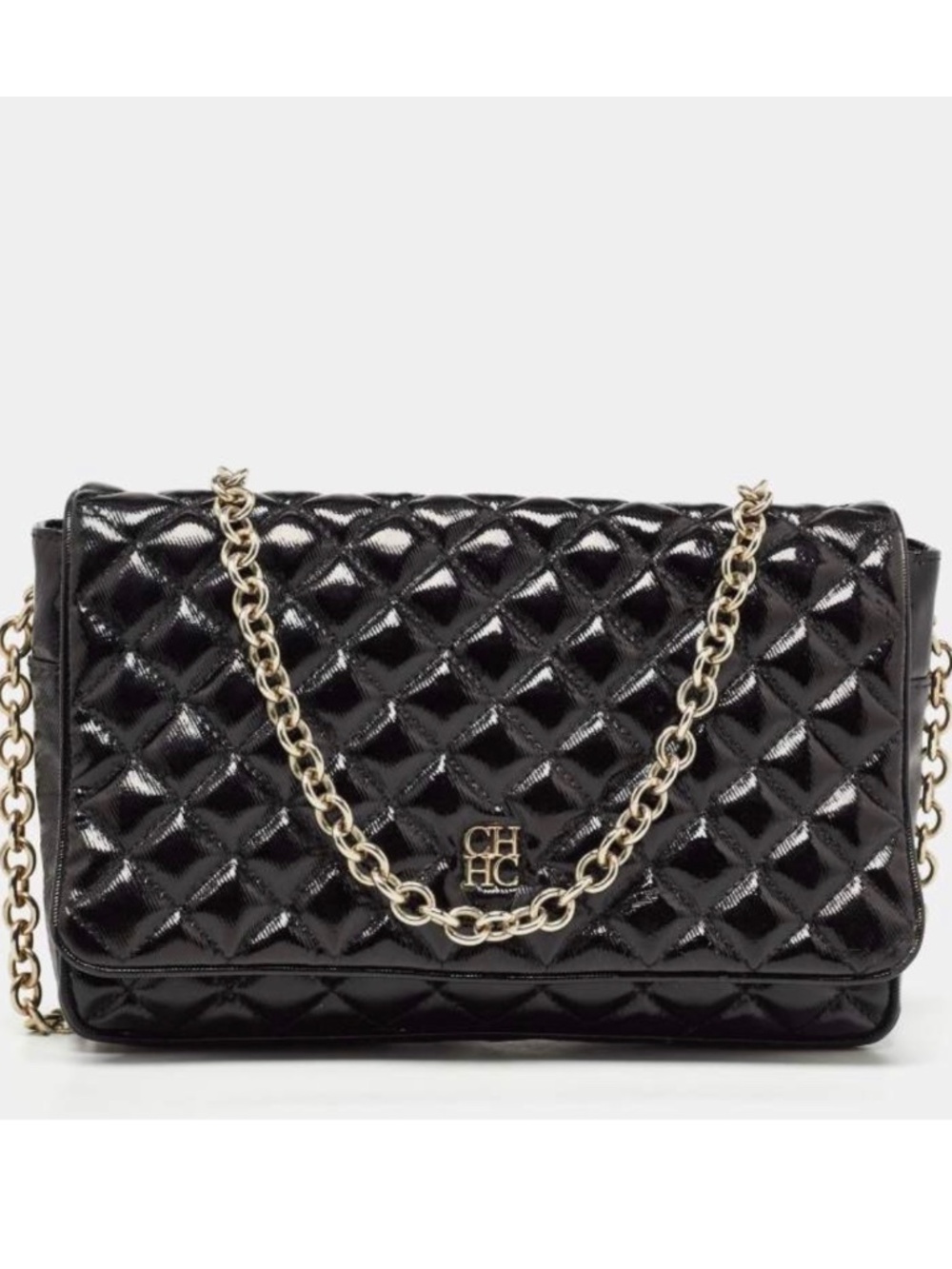 Carolina Herrera Patent Black Leather Chain Crossbody Bag